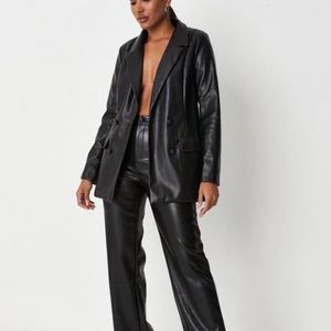 Missguided soft laid leather tall black blazer